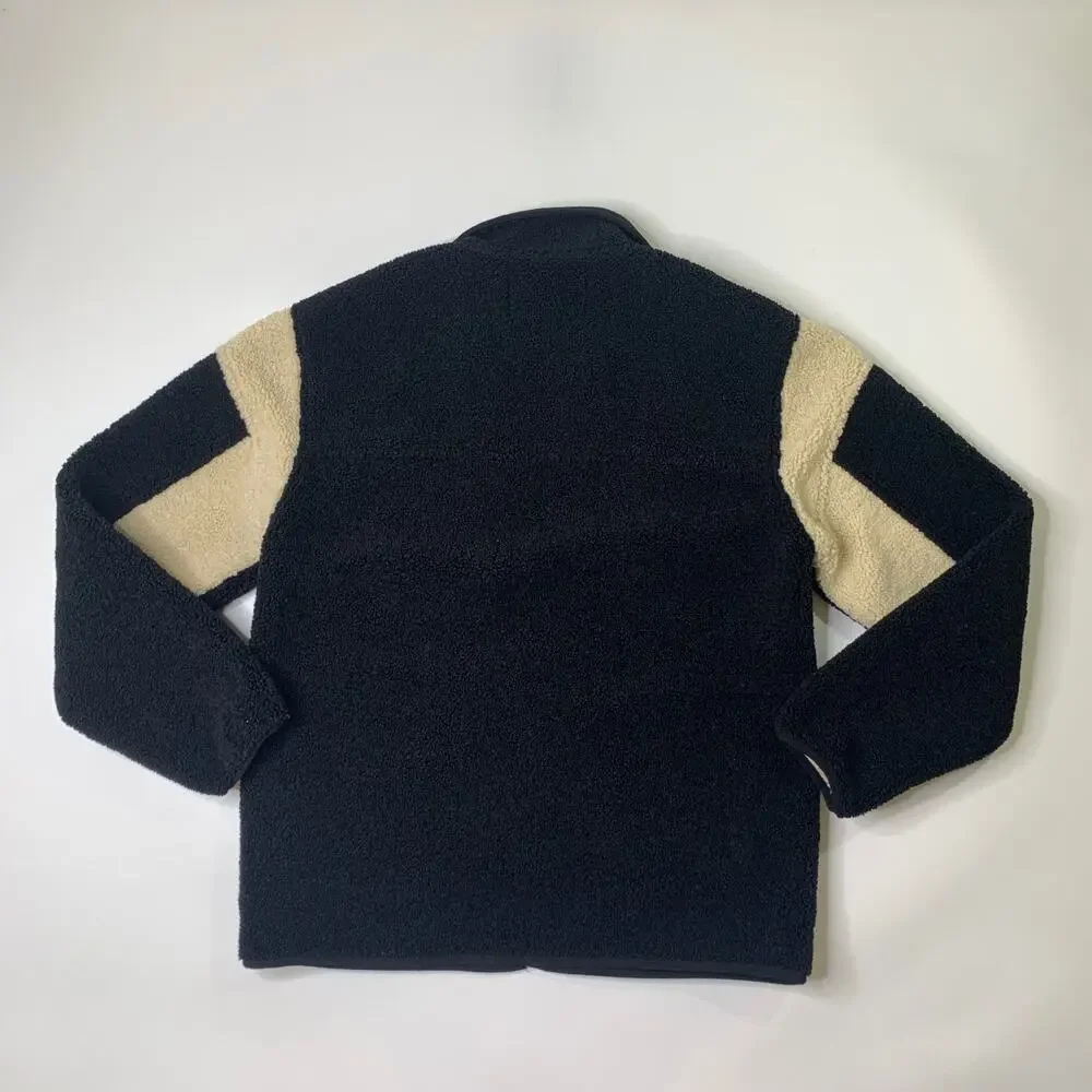 Oak + Fort Jacket Mens S Small Cream Black Sherpa Relaxed Fit Full Zip HighNeck